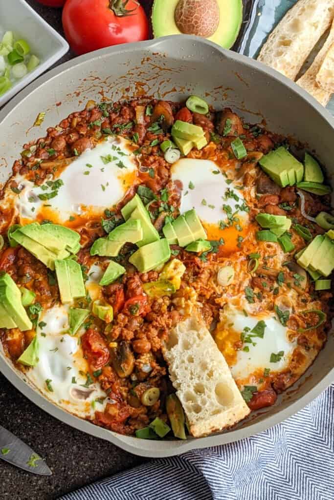 Piquant Chorizo Beans and Eggs Skillet - Just Maika Cooking