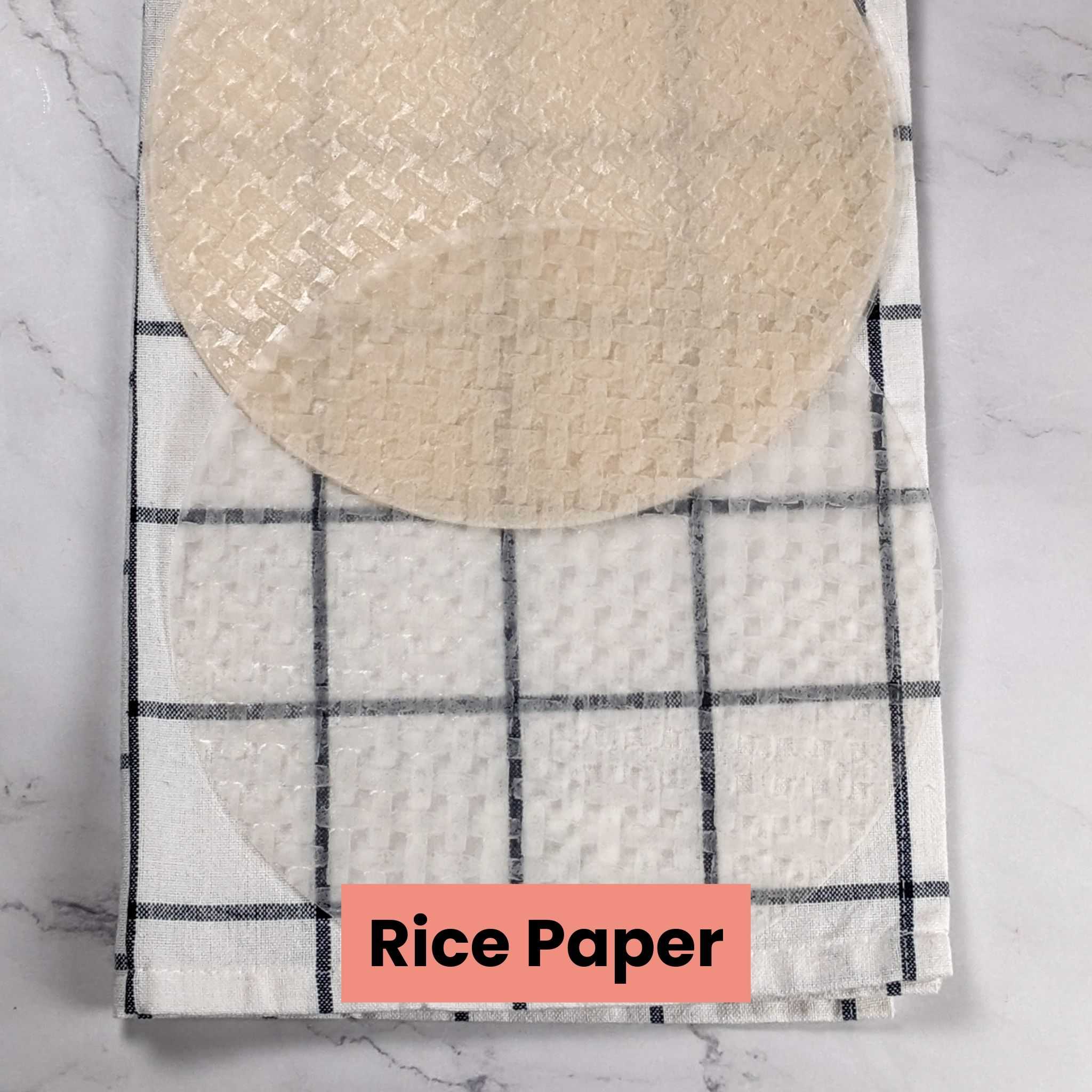 rice paper rolls on a kitchen towel.