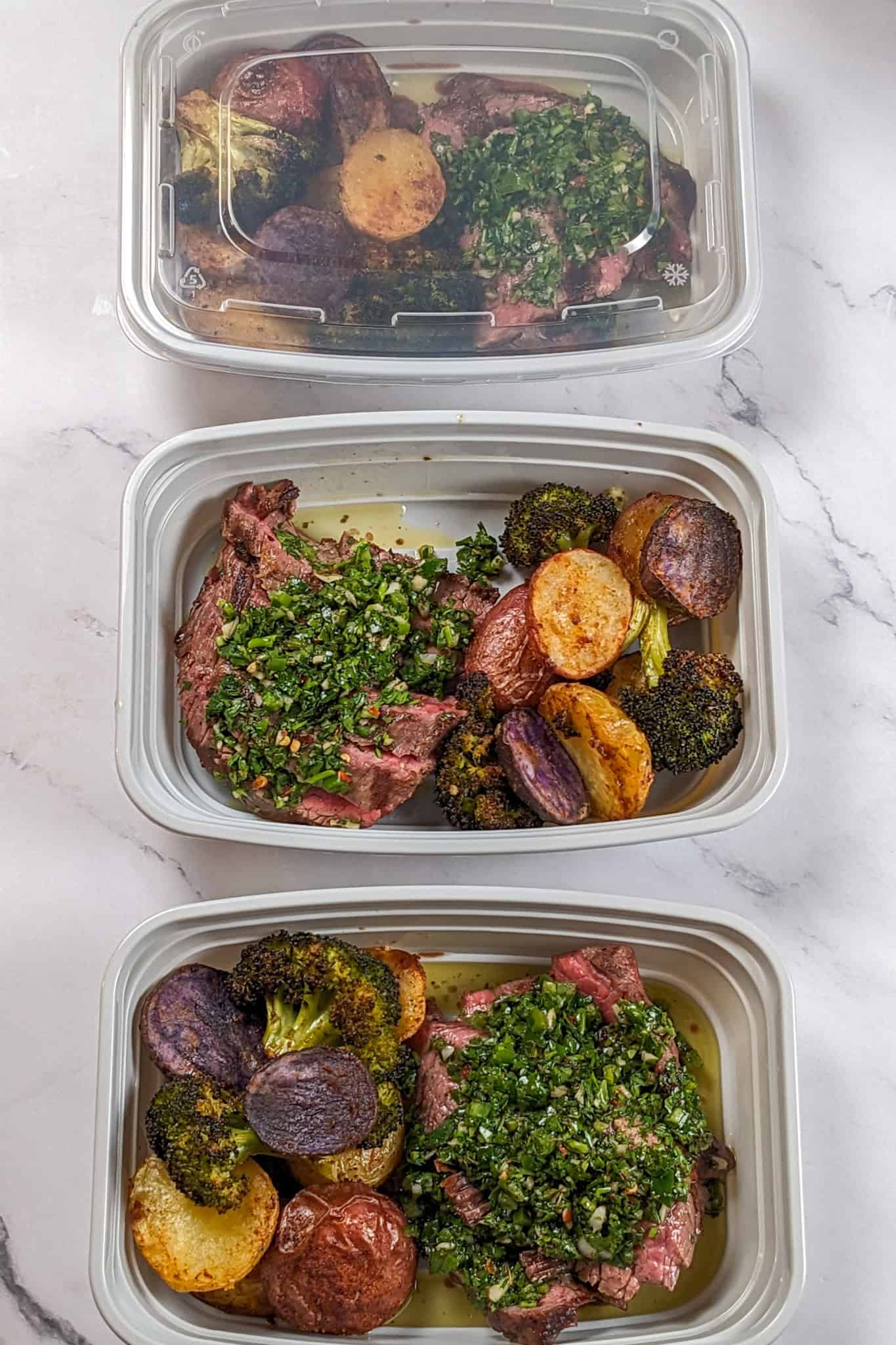 the recipe in meal prep containers.