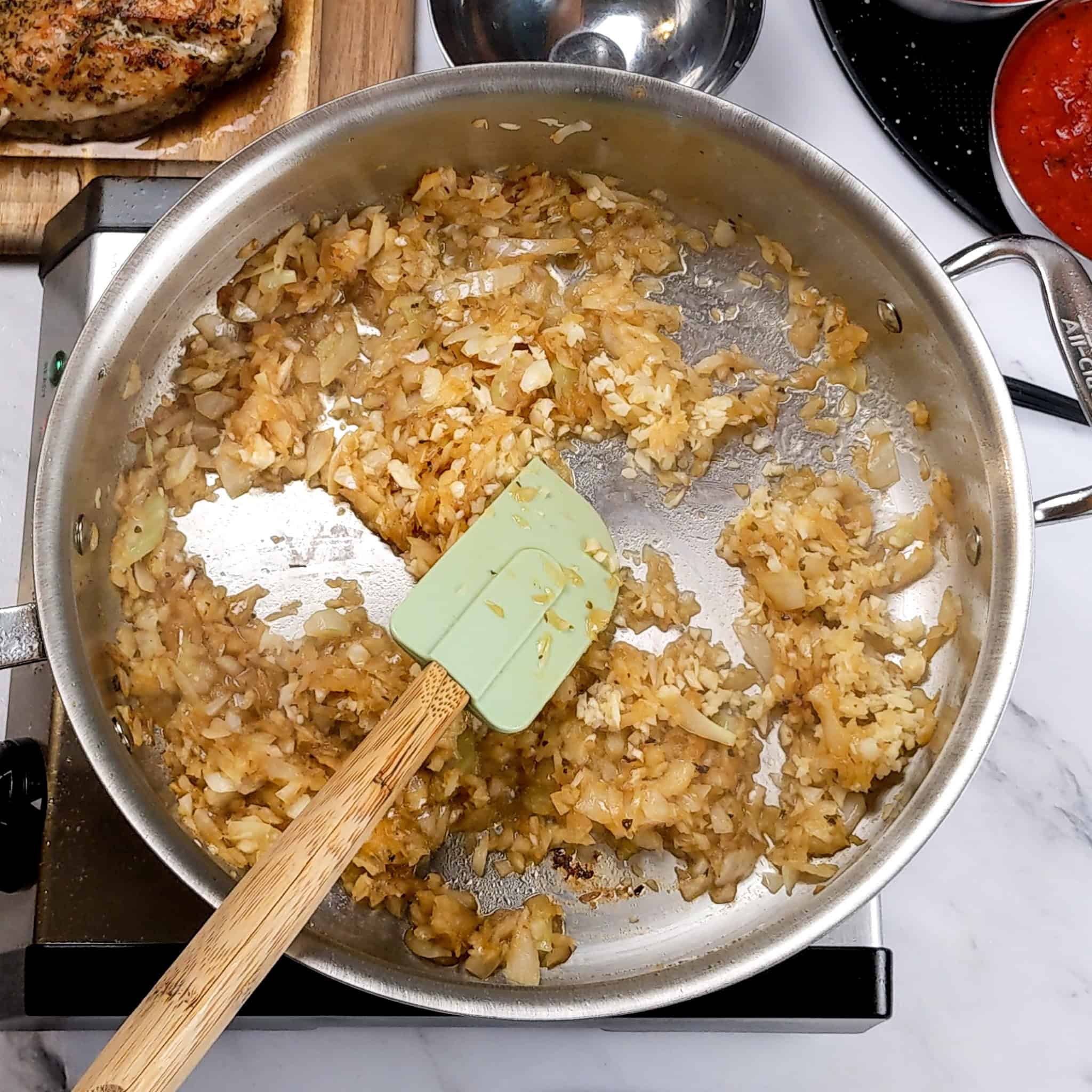 browned chopped onion in an all-clad saute pan.