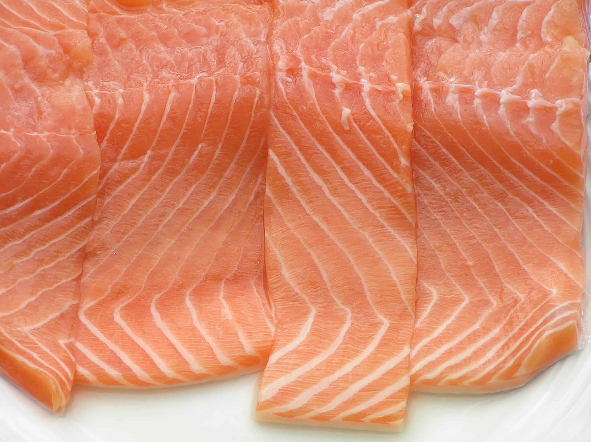 cut Atlantic Salmon filets side by side.