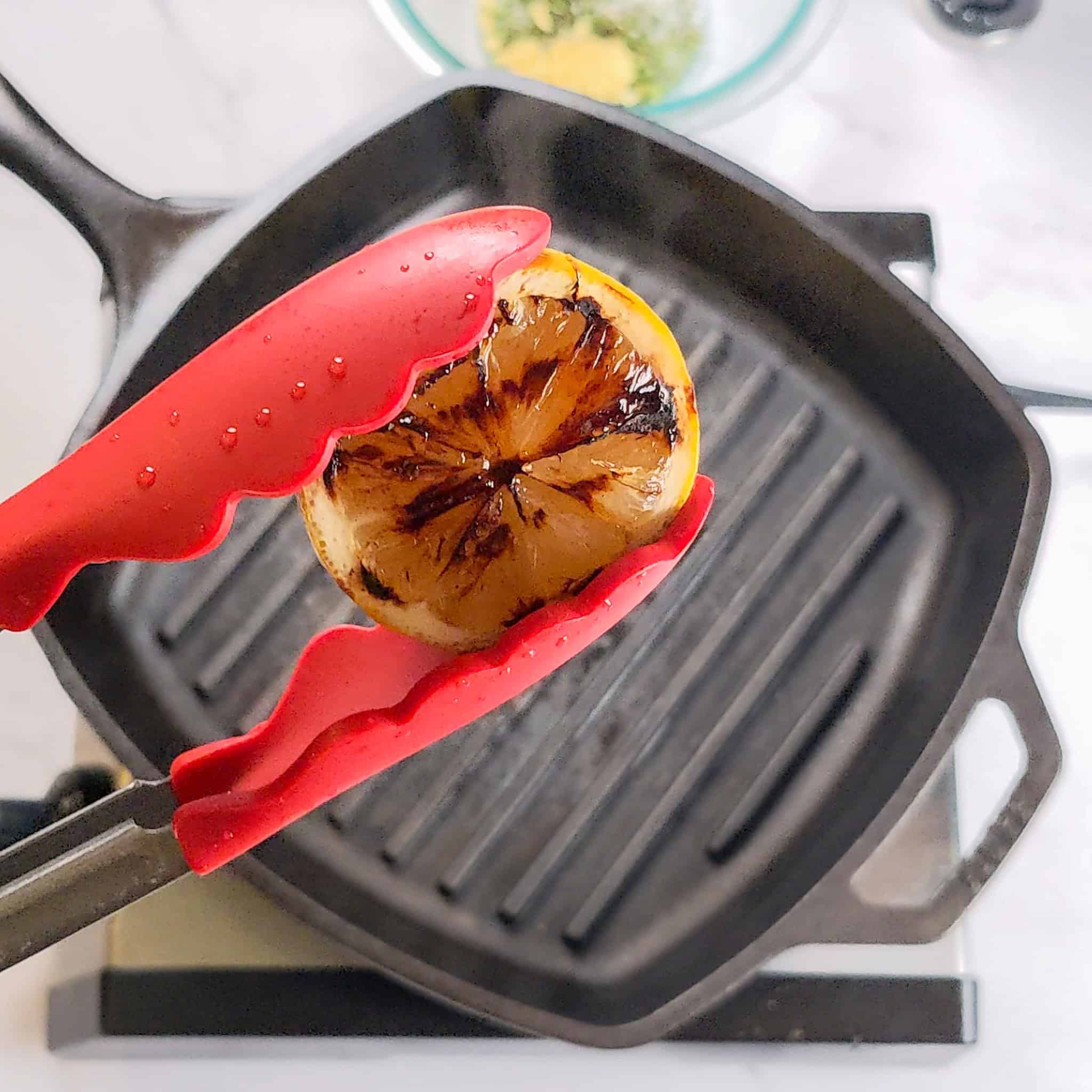 grilled lemon close up.