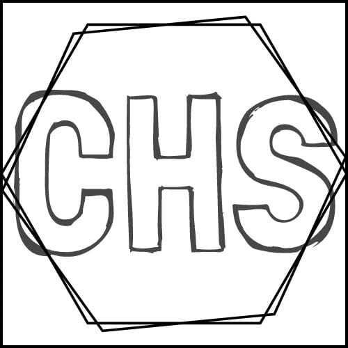 custom herb spice shop's logo with the letters CHS on an hexagon.