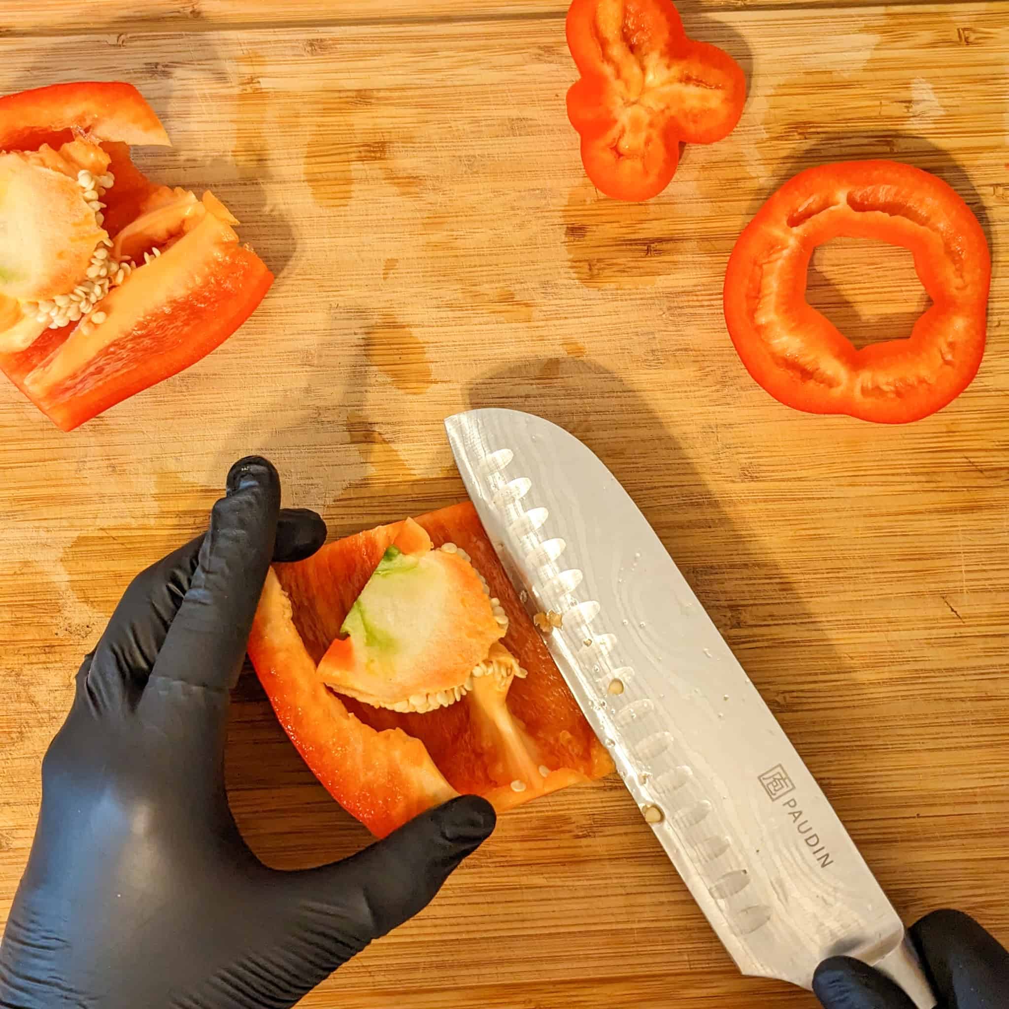 The knife is used to remove the pith and core.