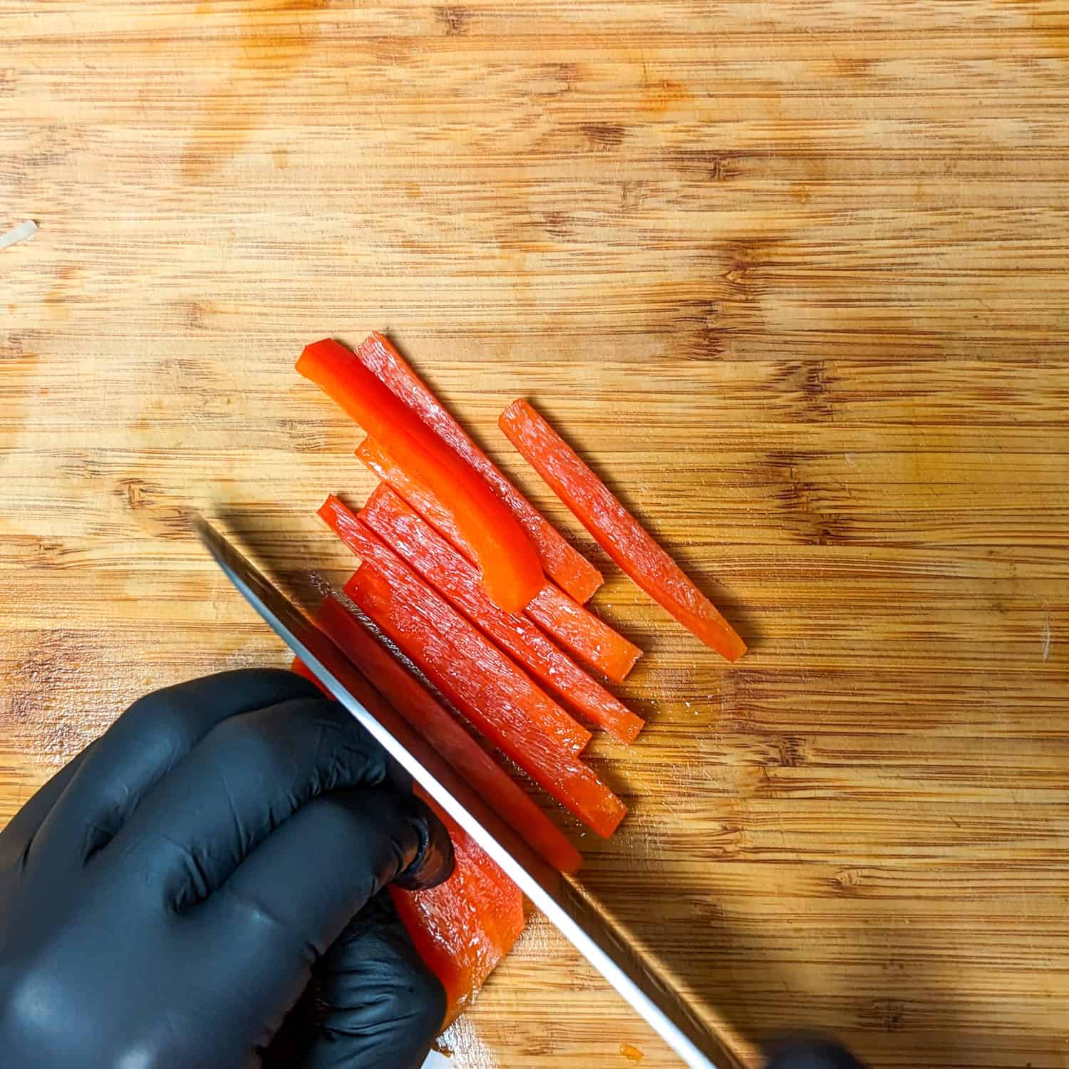 bell peppers cut into batonnets.