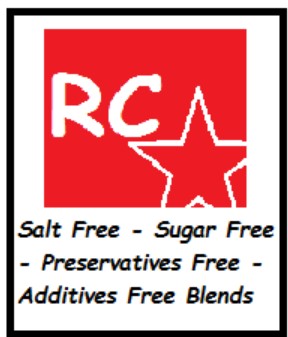 the old go red chef logo with the R and C capitalized with a star under it and a caption that says: Salt free, sugar free, preservatives free and additives free blends.