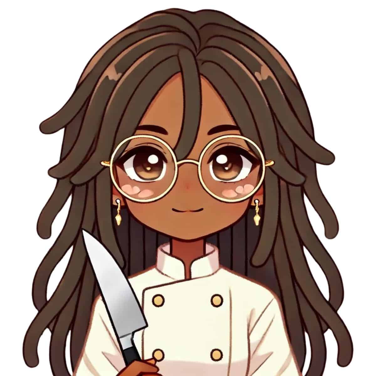 animated chef maika holding a chef knife.