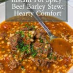 Hearty Instant Pot spicy beef barley stew, perfect for comfort food on chilly days.