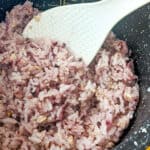 up close view of the multigrain rice in the rice cooker.