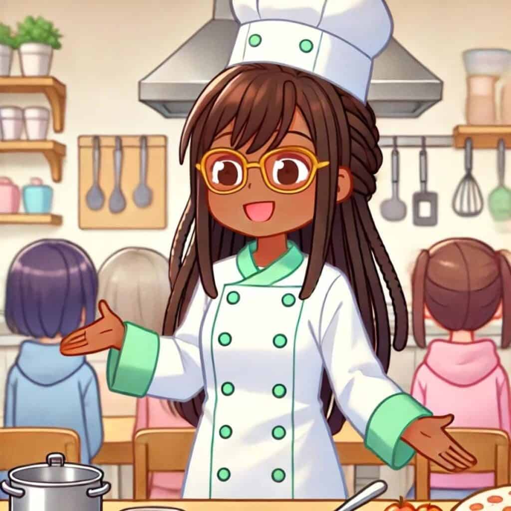 Animated chef maika in a cooking class.