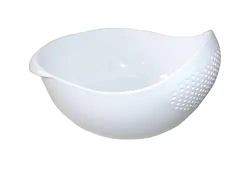 Japanese Design 2.1Qt (2L) Rice Washer Strainer Colanders for Vegetable, Bean, Fruit, Pasta (Small, White)