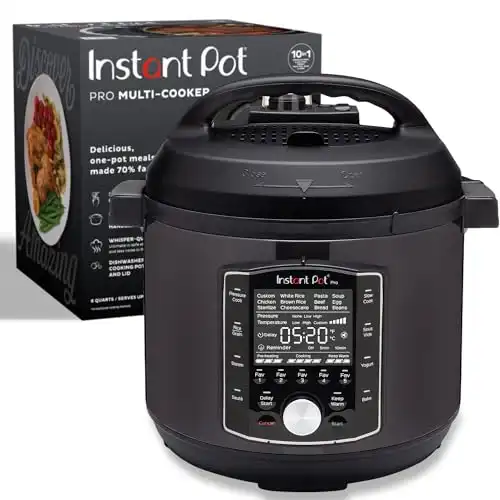 Instant Pot Pro 10-in-1 Pressure Cooker, Slow Cooker, Rice/Grain Cooker, Steamer, Sauté, Sous Vide, Yogurt Maker, Sterilizer, and Warmer, Includes App With Over 800 Recipes, Black, 6 Quart