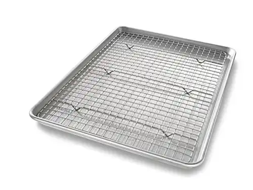 USA Pan Bakeware Half Sheet Baking Pan and Bakeable Nonstick and Cooling Rack Set, Metal