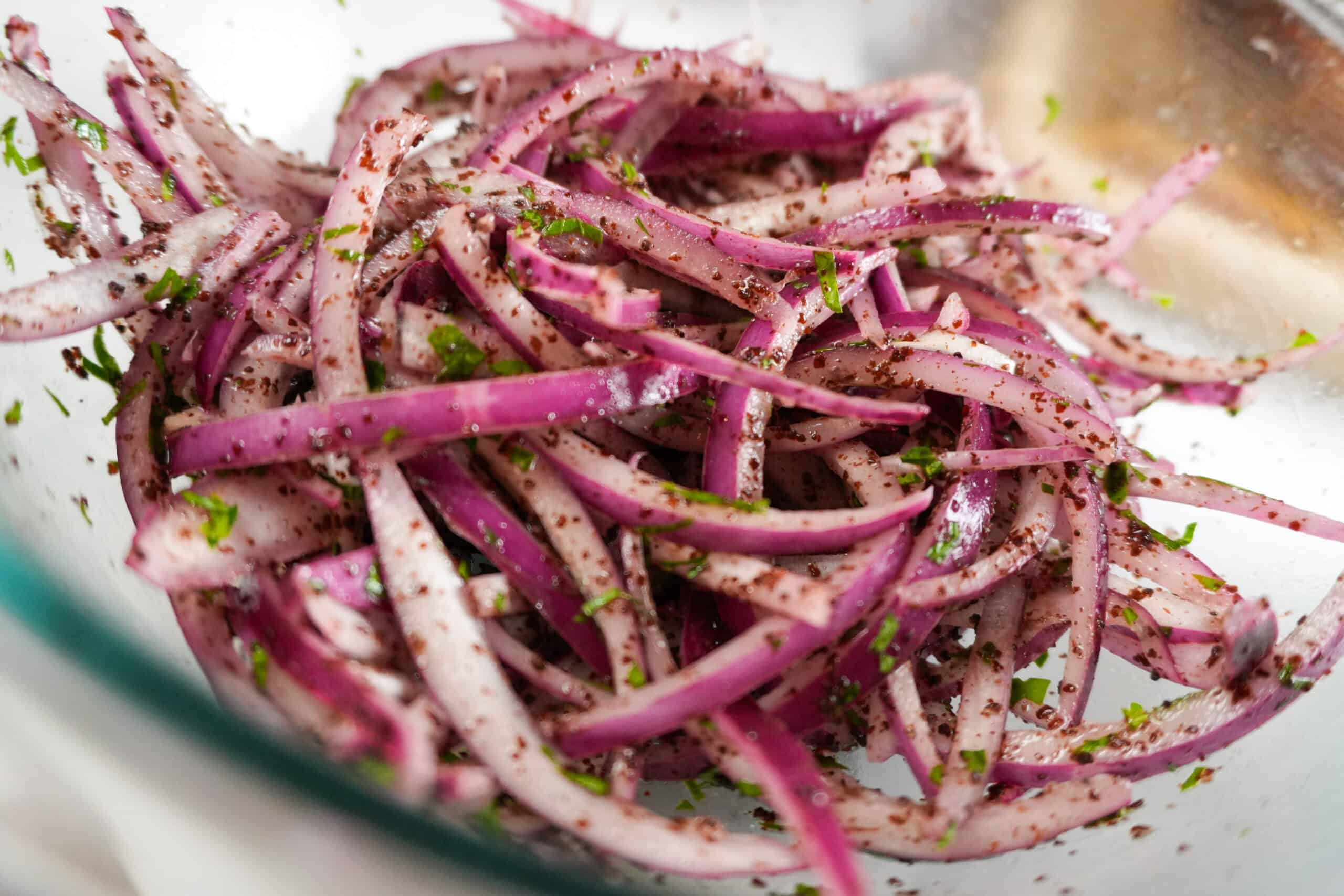 sumac onions in a bowl.