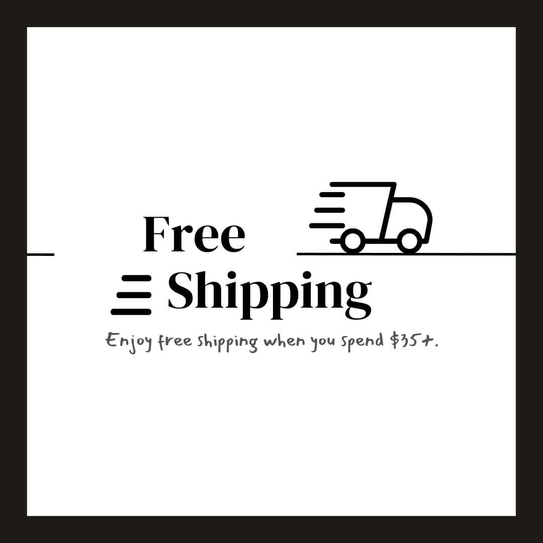 a label that reads free shipping, enjoy free shipping when you spend $35+.