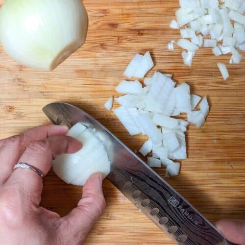 half way through chopping the onion.