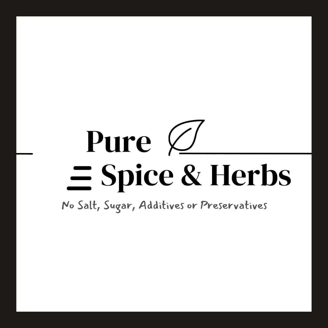 label that reads pure spice and herbs, made to order by a professional chef and recipe developer.